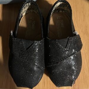 Toms Kids Black Sparkle Slip-On Shoes